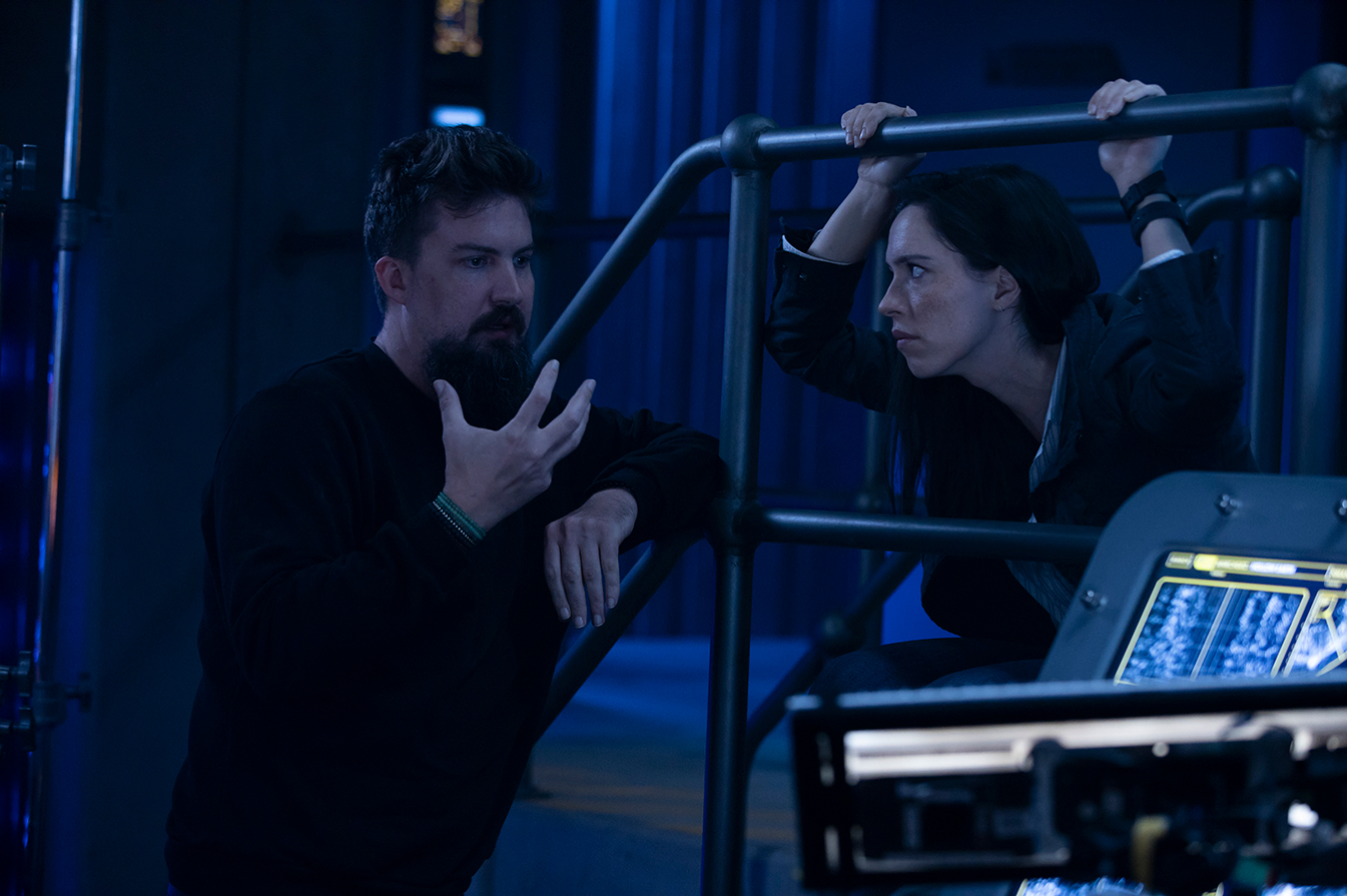 (L-r) Director ADAM WINGARD and REBECCA HALL on the set of Warner Bros. Pictures’ and Legendary Pictures’ action adventure “GODZILLA VS. KONG,” a Warner Bros. Pictures and Legendary Pictures release.