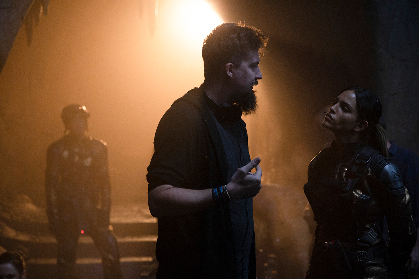 (L-r) Director ADAM WINGARD and EIZA GONZÁLEZ on the set of Warner Bros. Pictures’ and Legendary Pictures’ action adventure “GODZILLA VS. KONG,” a Warner Bros. Pictures and Legendary Pictures release.