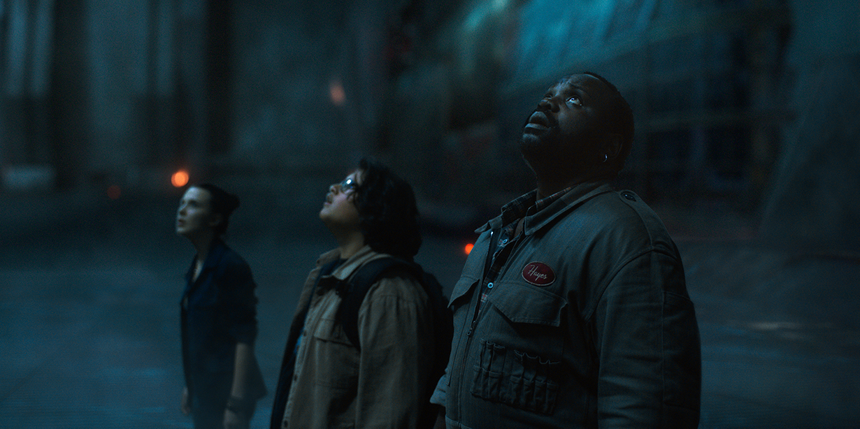 (L-r) MILLIE BOBBY BROWN as Madison Russell, JULIAN DENNISON as Josh Valentine and BRIAN TYREE HENRY as Bernie Hayes in Warner Bros. Pictures’ and Legendary Pictures’ action adventure “GODZILLA VS. KONG,” a Warner Bros. Pictures and Legendary Pictures release.