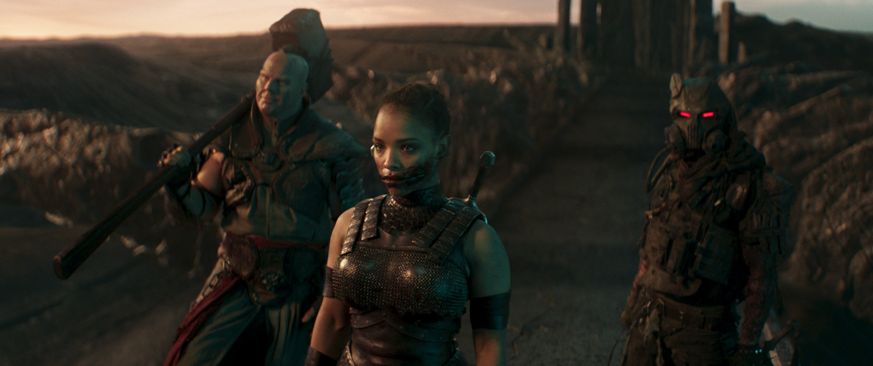 (L-r) NATHAN JONES as Reiko, SISI STRINGER as Mileena and DANIEL NELSON as Kabal in New Line Cinema’s action adventure “Mortal Kombat,” a Warner Bros. Pictures release.