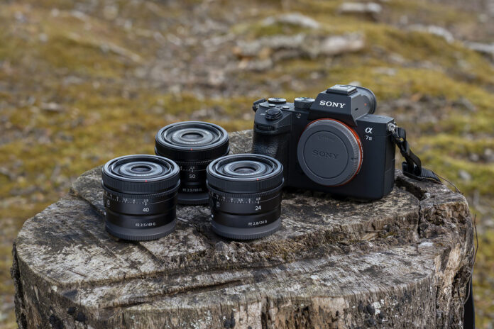 Sony FE 50 mm F2.5 G, FE 24mm F2.8 G, and FE 40mm F2.5 G