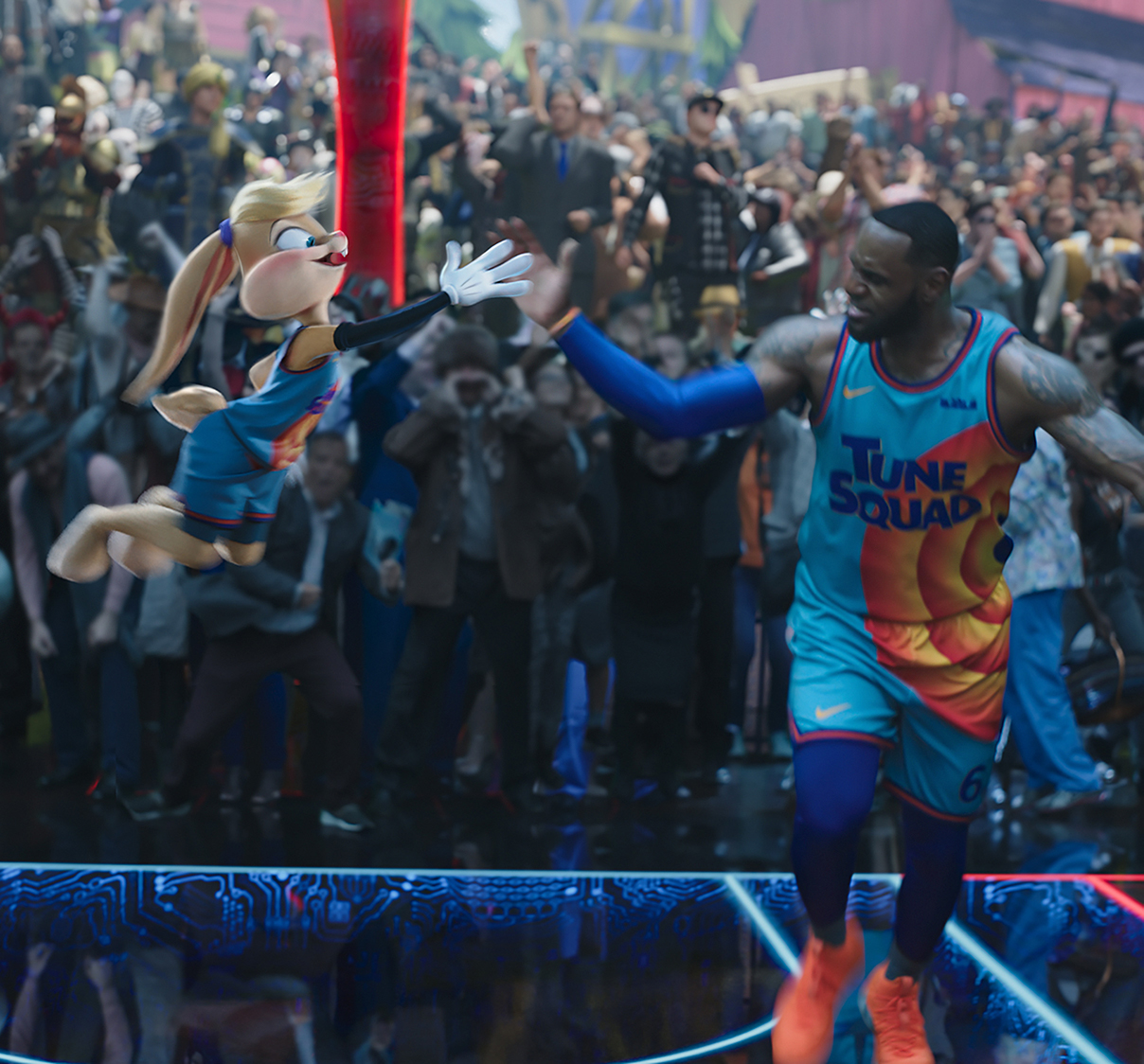 (L-R) LOLA BUNNY and LEBRON JAMES in Warner Bros. Pictures’ animated/live-action adventure “SPACE JAM: A NEW LEGACY,” a Warner Bros. Pictures release.