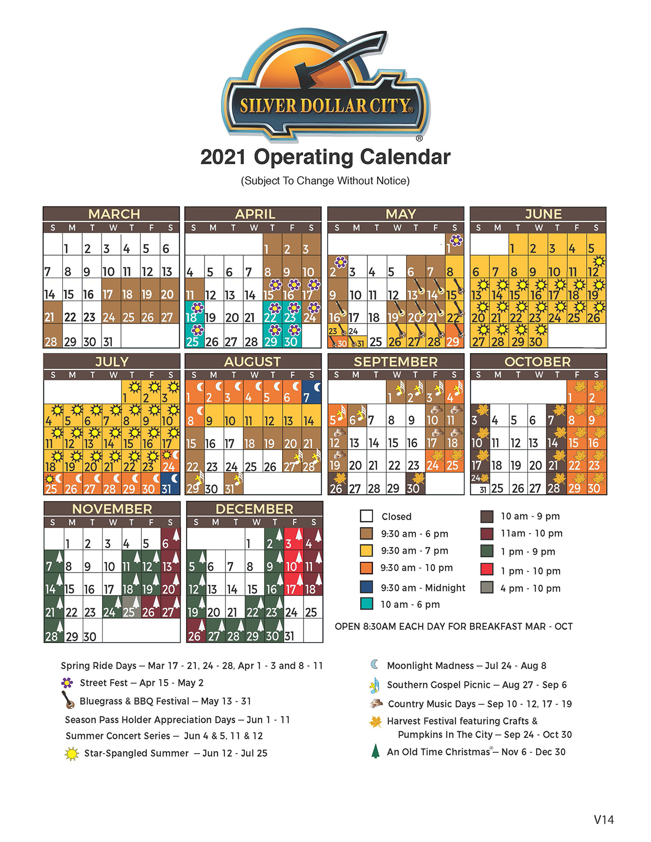 Silver Dollar City 2021 Calendar