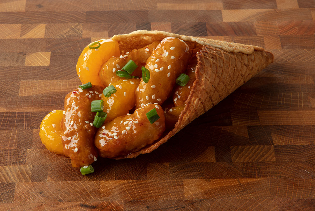 Orange Chicken Waffle Cone from Silver Dollar City