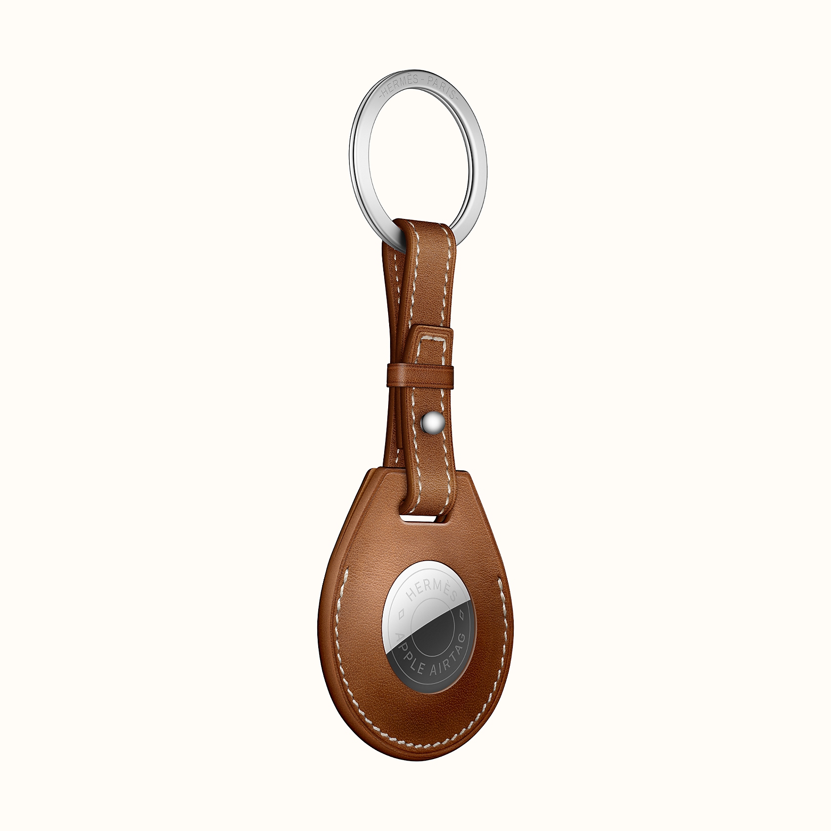 Apple AirTag Hermes key ring in Fawn Barenia calfskin
