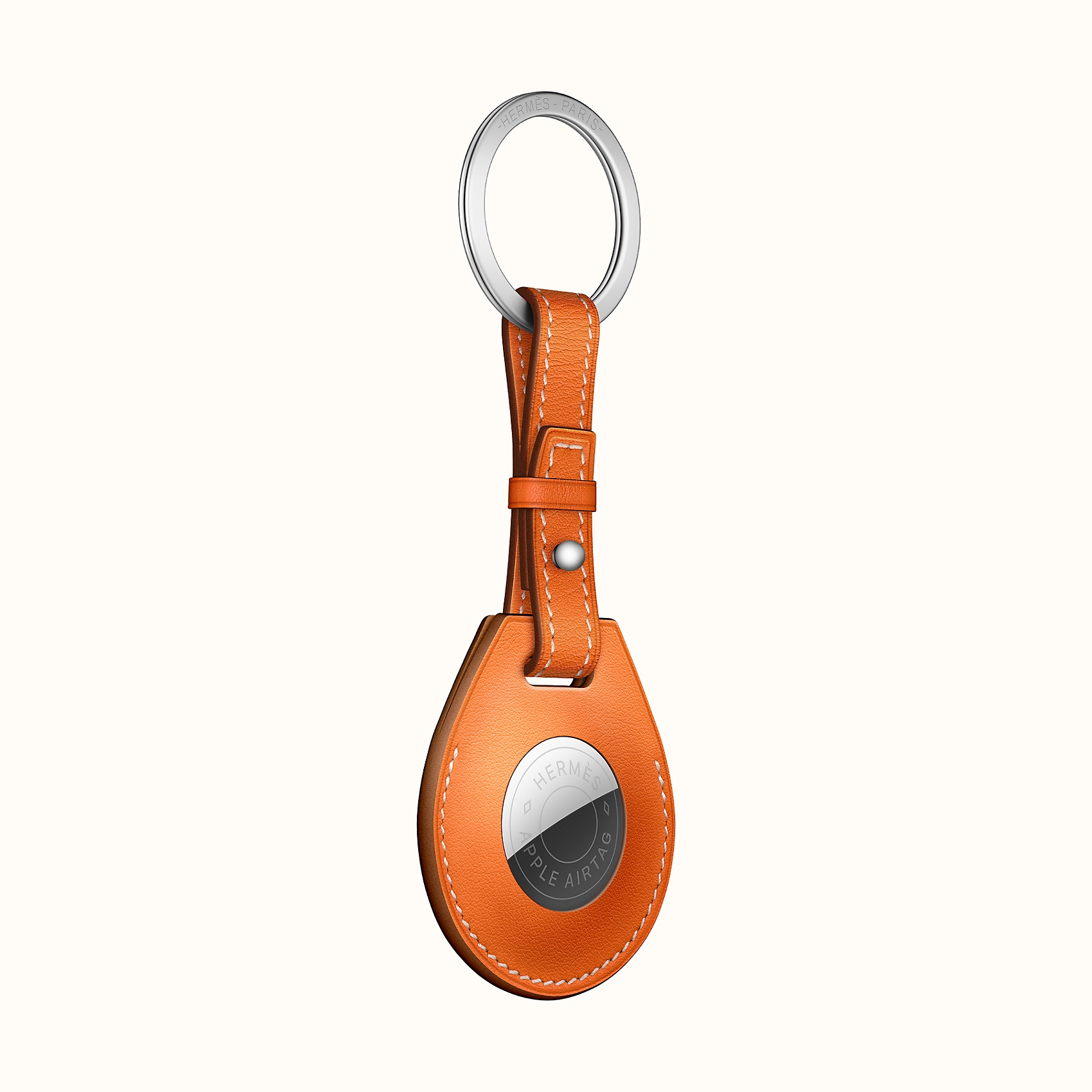 Apple AirTag Hermes key ring in Orange Swift calfskin