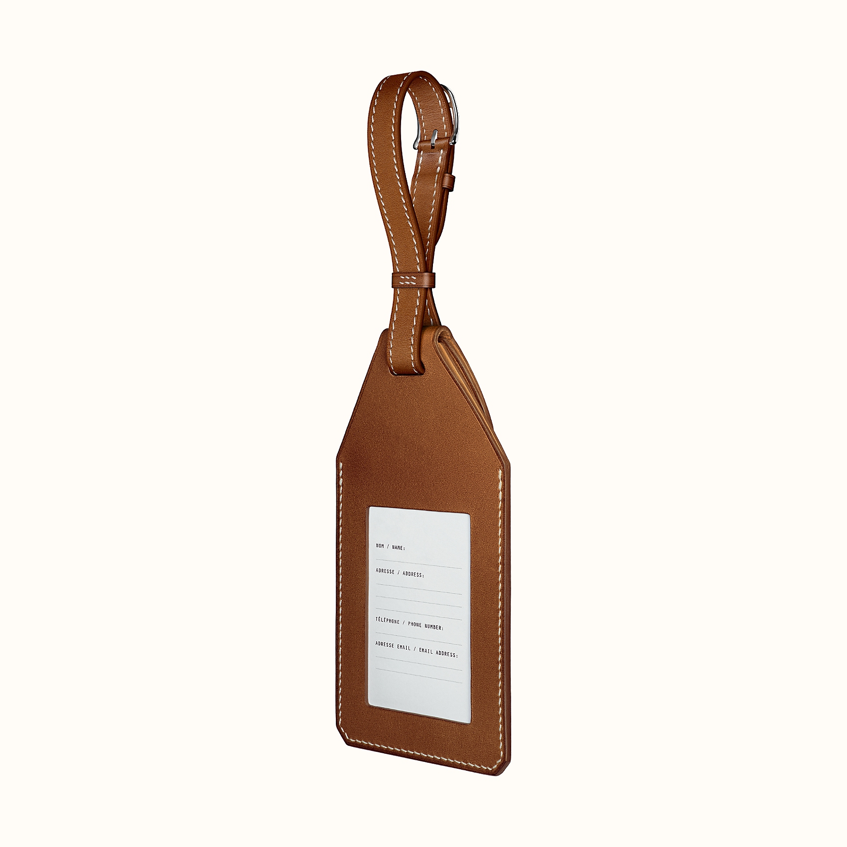 Apple AirTag Hermes travel tag in Fawn Barenia calfskin