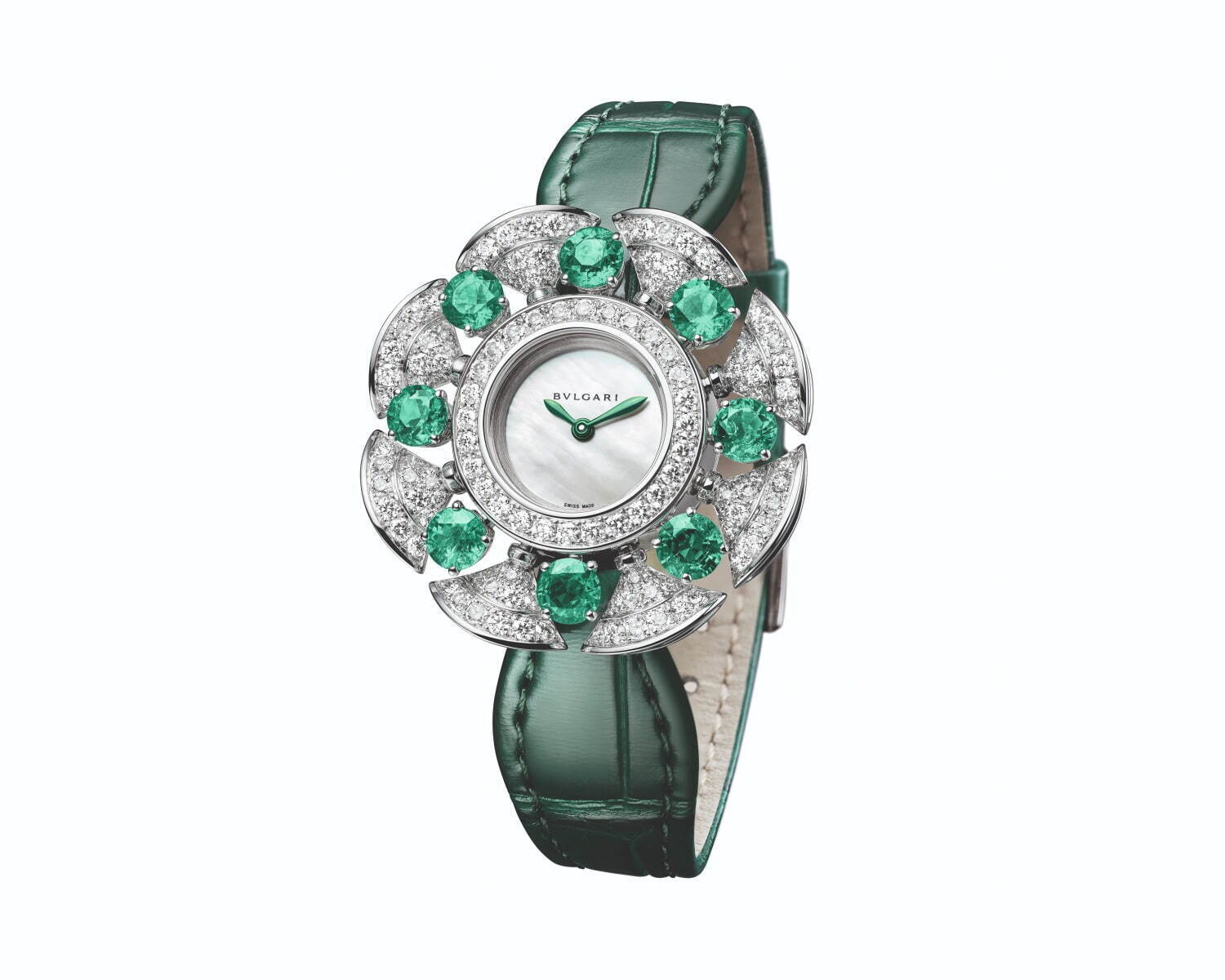 Bvlgari Divissima Cocktail Watch in Emerald and Green alligator strap