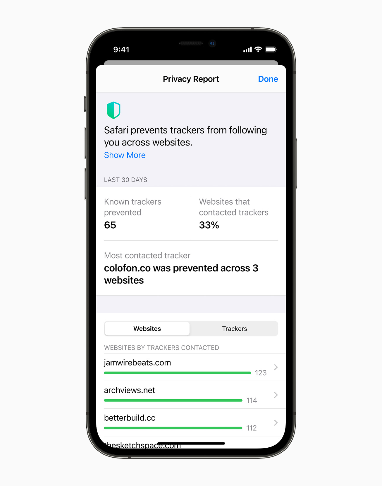 Apple iPhone 12 Pro Safari Privacy Report