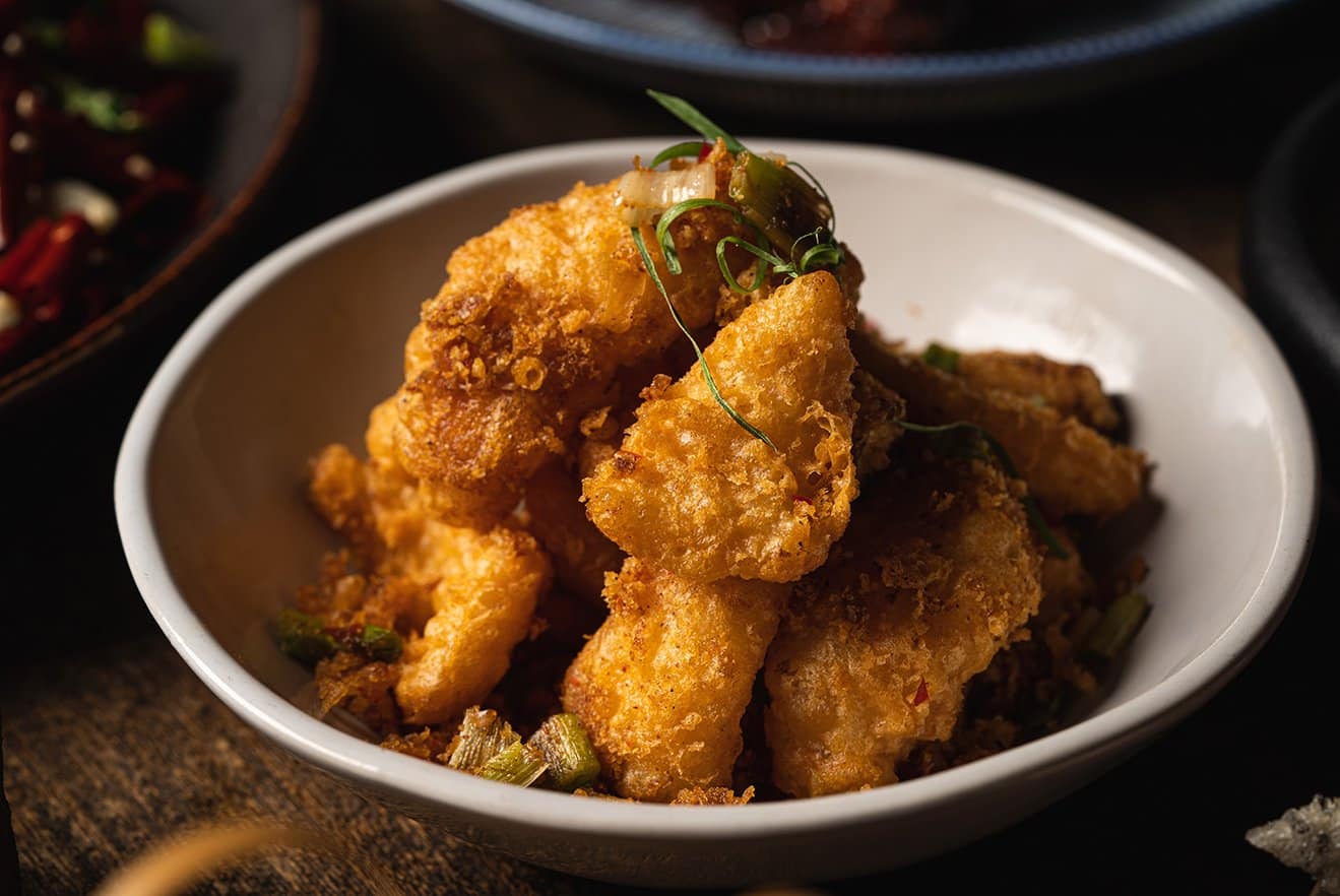 Mott 32 Salt and Pepper Squid Coconut Meat with crispy baby corn