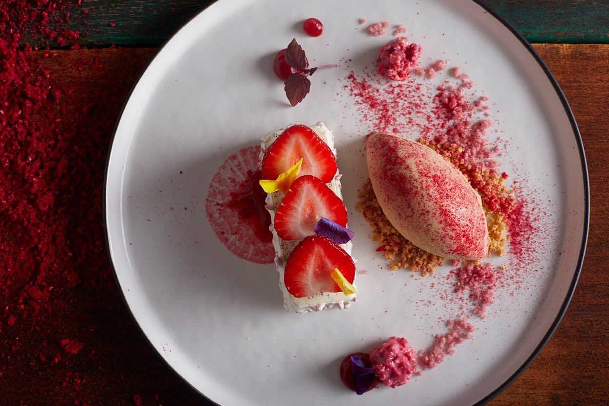 Mott 32 Soy Ice cream with fresh strawberries