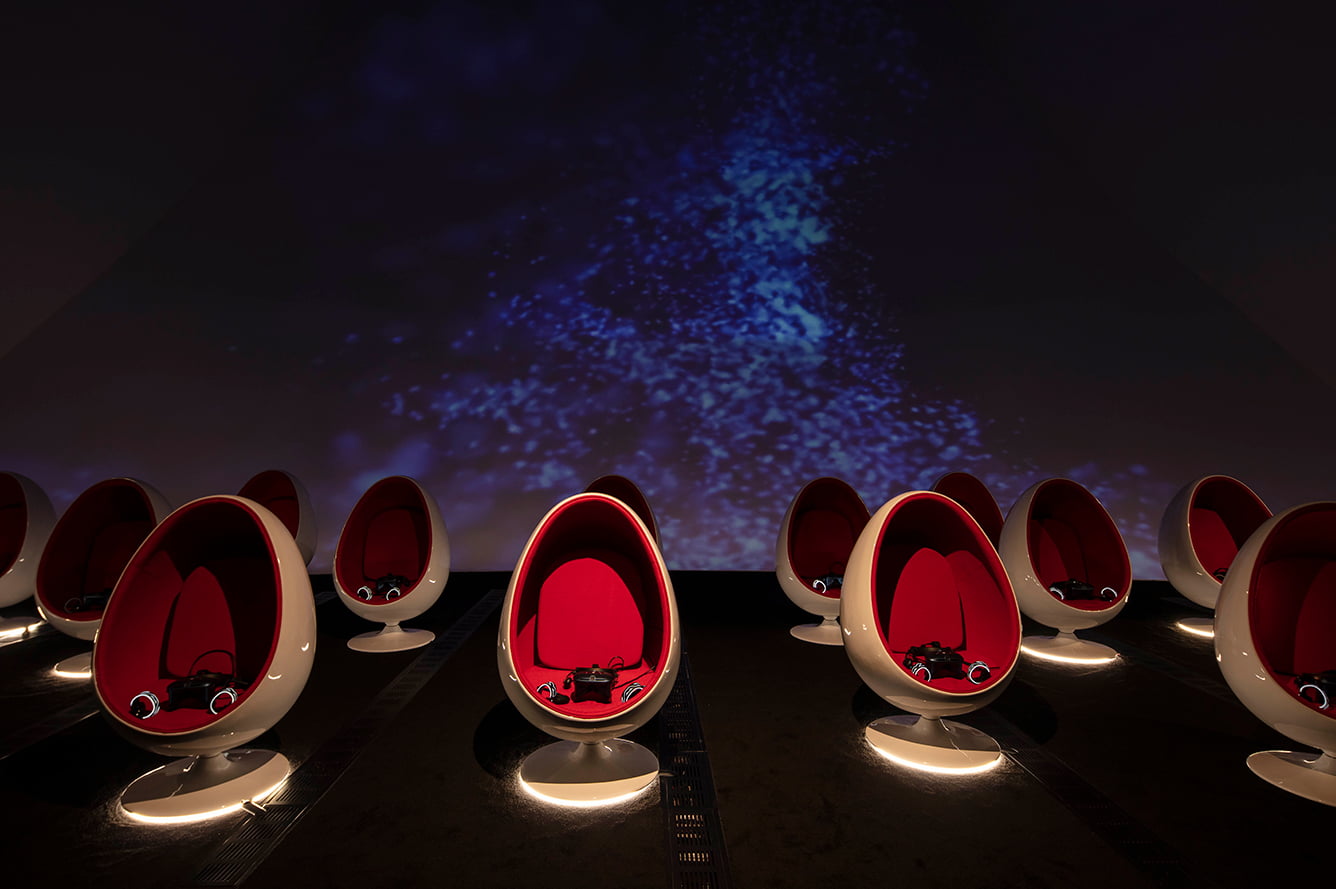 Individual seating pods at the VR Gallery at ArtScience Museum 