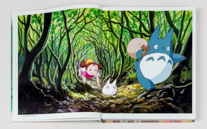 Imageboard, My Neighbor Totoro (1988), Hayao Miyazaki, © 1988 Studio Ghibli; (Spread art, right) Film still, My Neighbor Totoro (1988), Hayao Miyazaki, © 1988 Studio Ghibli