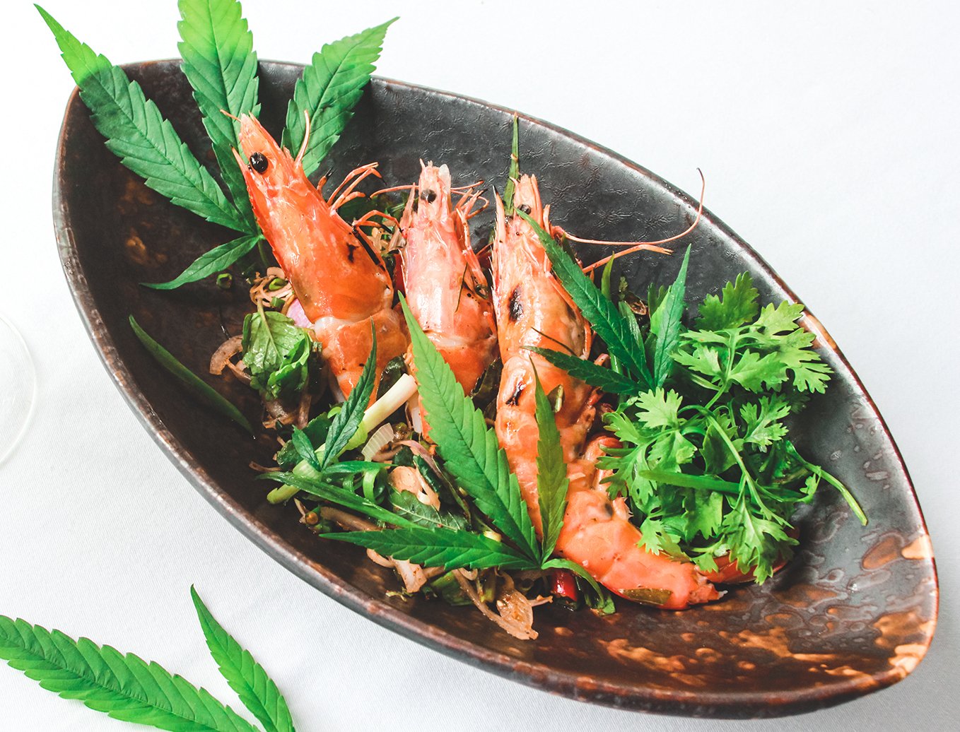 Spicy grilled prawn with traditional Thai herbs and Cannabis - The Service 1921 Restaurant & Bar, Anantara Chiang Mai Resort