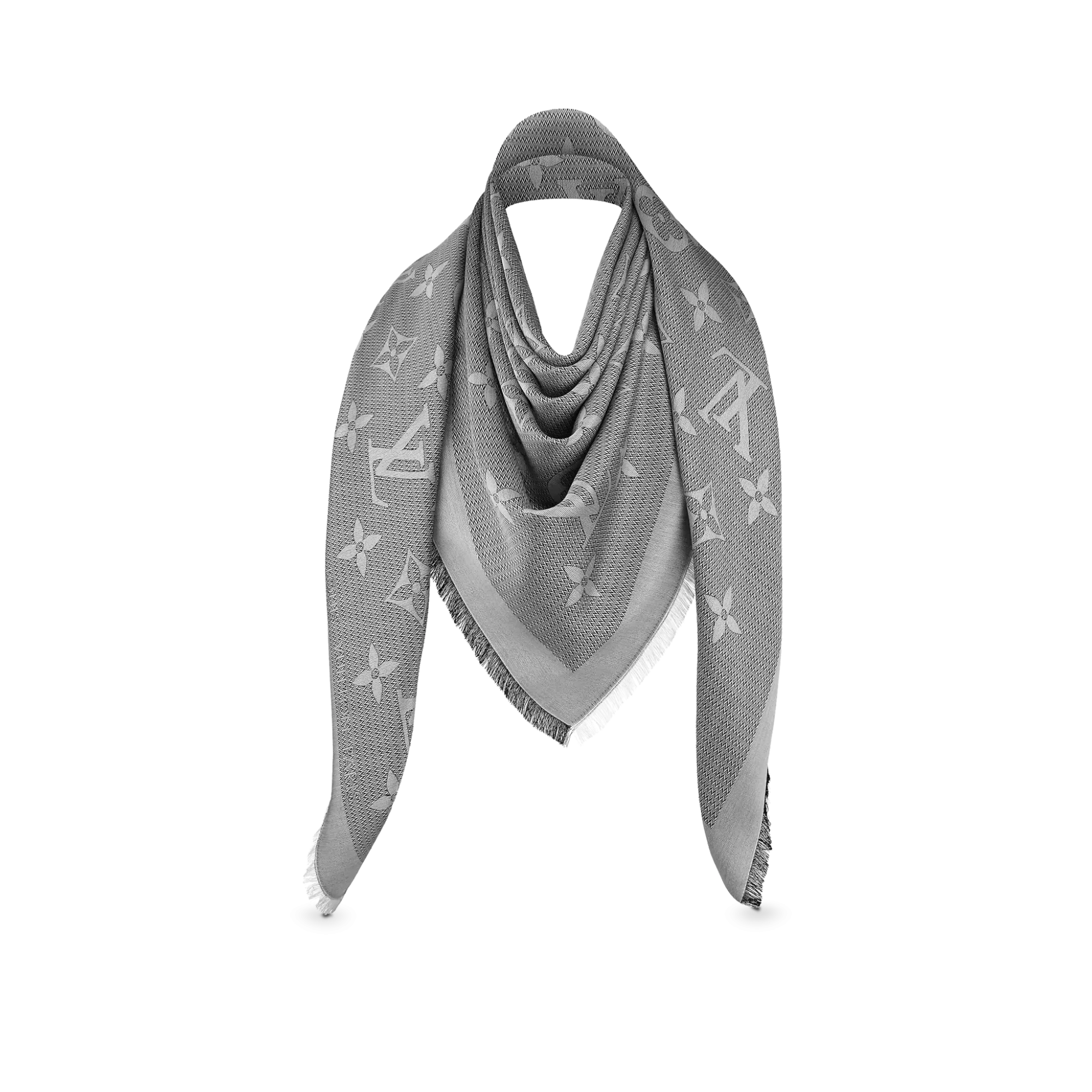 Louis Vuitton charcoal gray monogram shine shawl scarf with pink