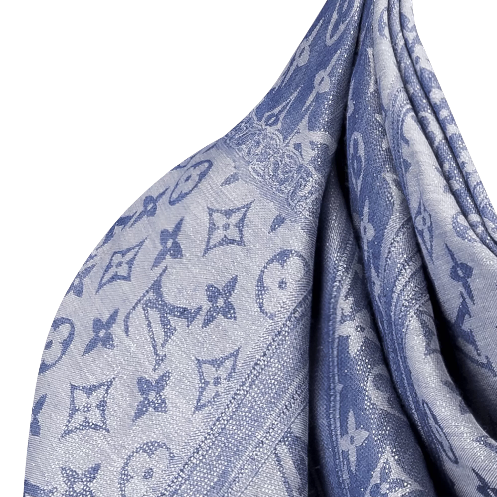 LOUIS VUITTON Silk Wool Monogram Denim Shawl Blue 798360