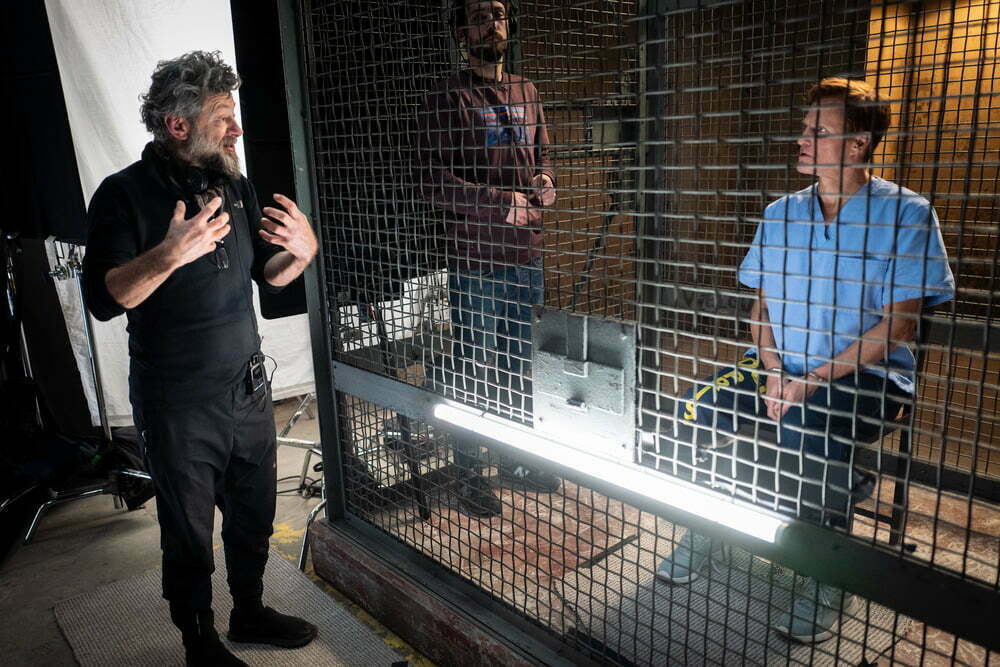 Director Andy Serkis (left) and Woody Harrelson (right) on the set of Columbia Pictures' VENOM: LET THERE BE CARNAGE.
