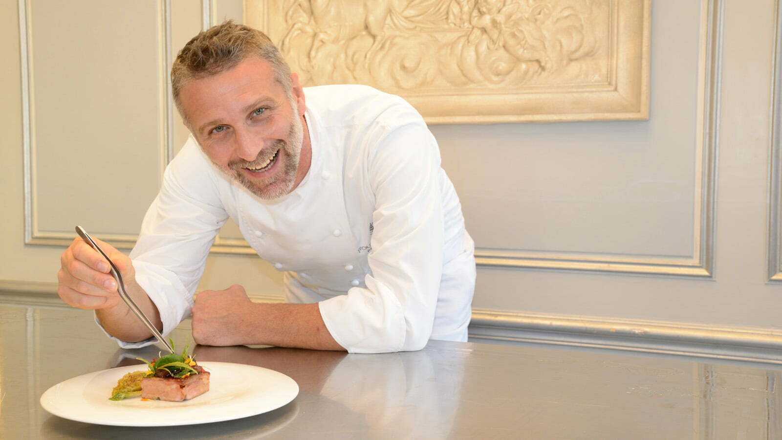Chef Paolo Lavezzini  at Michelin-starred Restaurant Il Palagio,  Four Seasons Hotel Firenze