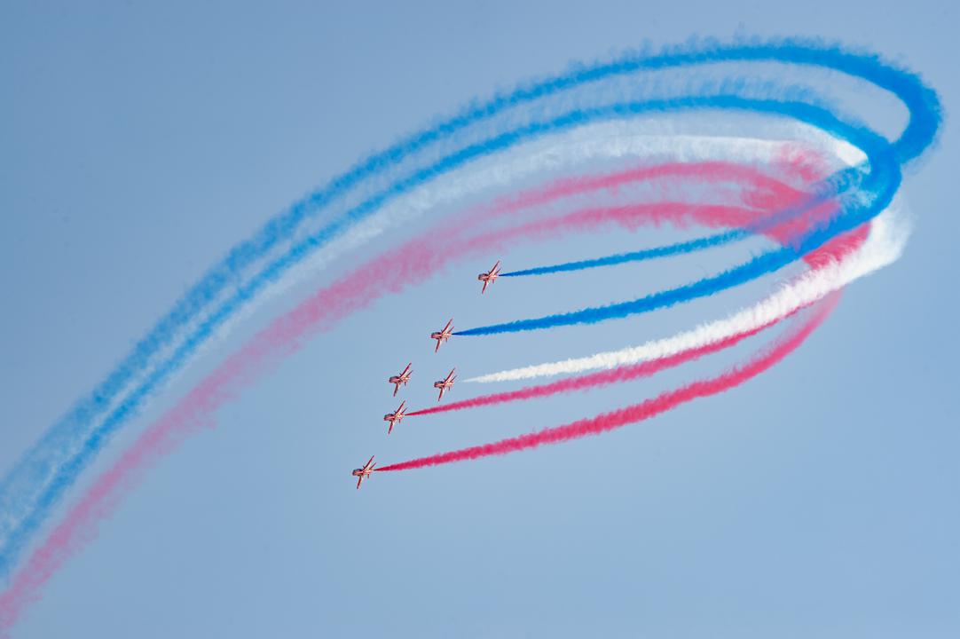 The Royal Air Force Red Arrows display at Expo 2020 Dubai