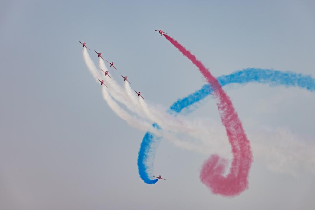 The Royal Air Force Aerobatic Team - The Red Arrows perform at Expo 2020 Dubai