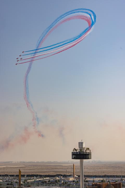 The Royal Air Force Aerobatic Team - The Red Arrows perform at Expo 2020 Dubai