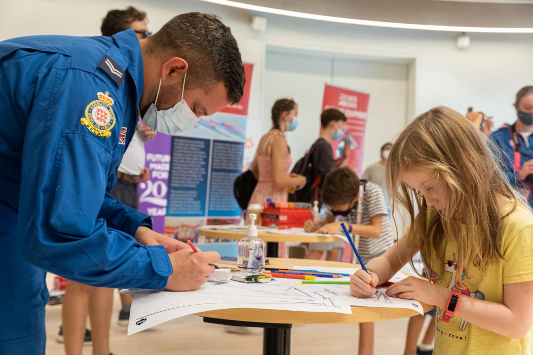 The Royal Air Force Aerobatic Team - The Red Arrows visit a STEM event at the UK Pavillion , Expo 2020 Dubai.