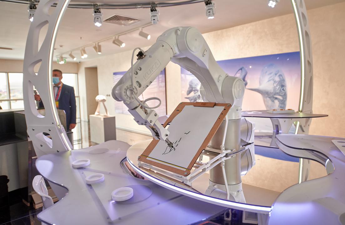 Ukrainian space robots in action at the Ukrainian Pavilion, Expo 2020 Dubai.
