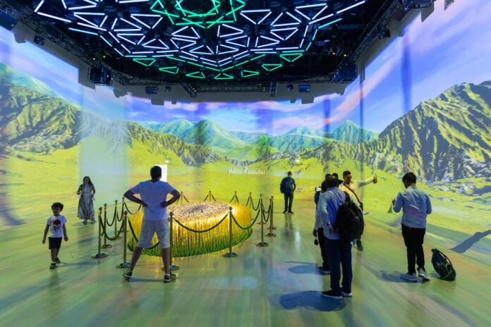Visitors at the Turkmenistan Pavilion in Expo 2020, Expo 2020 Dubai.