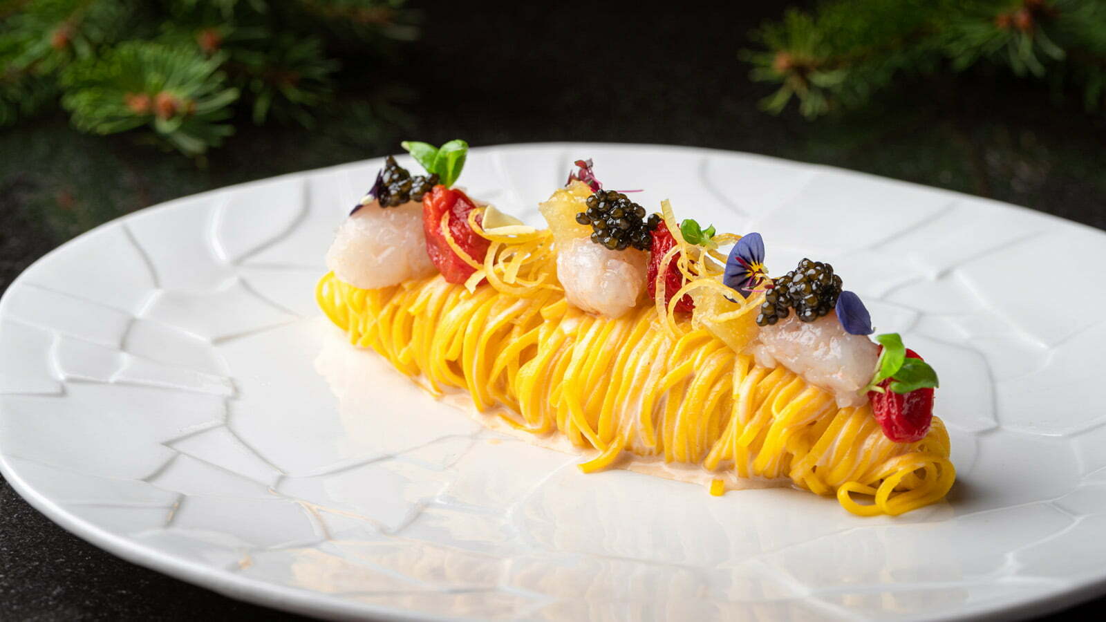 Pastificio dei campi, langoustine, Amalfi lemon and oscietre caviar - Four Seasons Hotel Des Bergues Geneva