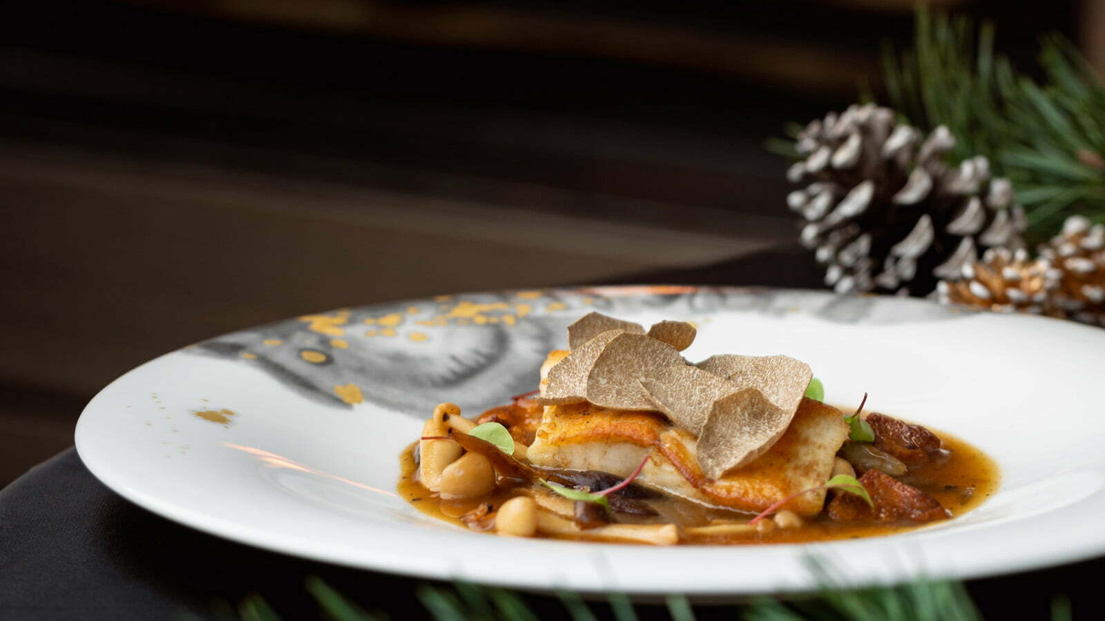 Turbot, cauliflower medley, Piedmont hazelnuts and Alba white truffle from Il Lago Restaurant at Four Seasons Hotel Des Bergues Geneva