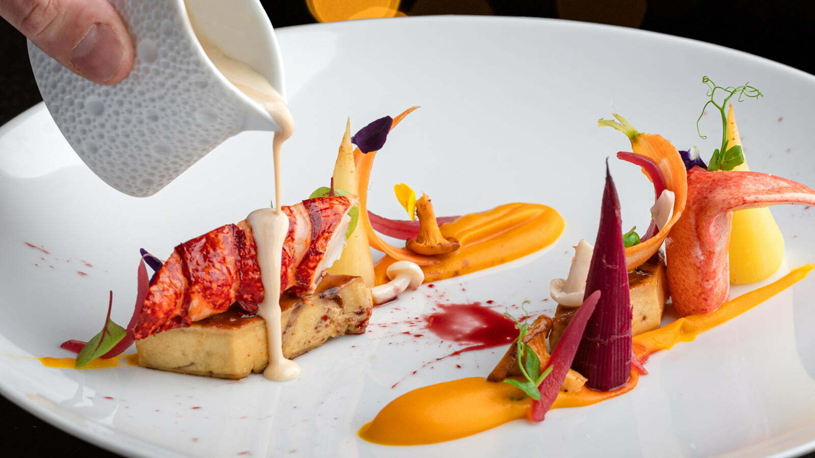 Lobster, foie gras and carrot starter from Il Lago Restaurant at Four Seasons Hotel Des Bergues Geneva 