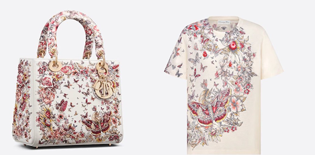 DIOR Embroidered Saddle Bag Leather & Linen Floral Butterflies