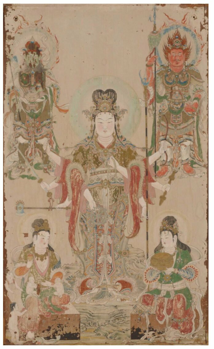 《浄瑠璃寺吉祥天厨子絵》「弁財天及び四眷属像」1212年(建暦2)　重要文化財　東京藝術大学蔵