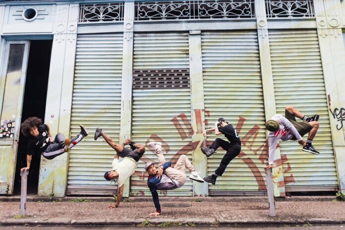 Itsa, Neguin, MadMax, Ronnie and Sunni posing for a portrait during the Breaking de Verão Rio de Janeiro, Brazil on February 18, 2022