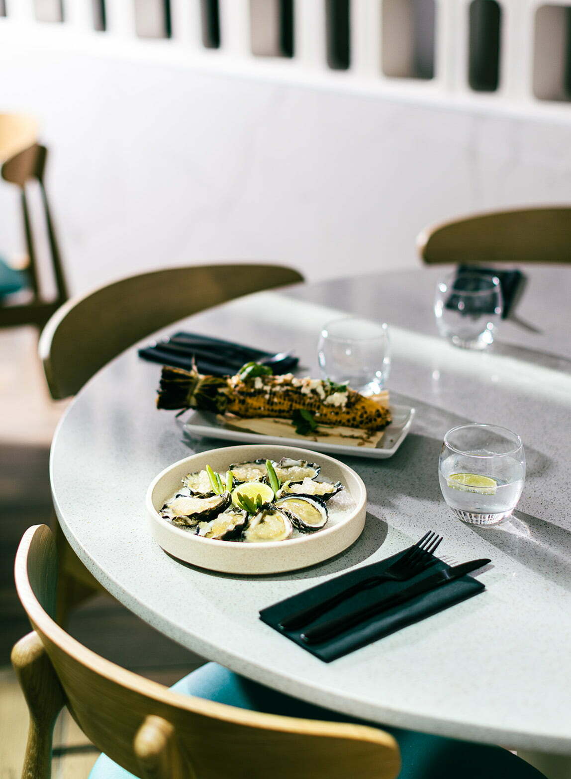 Oysters and corn