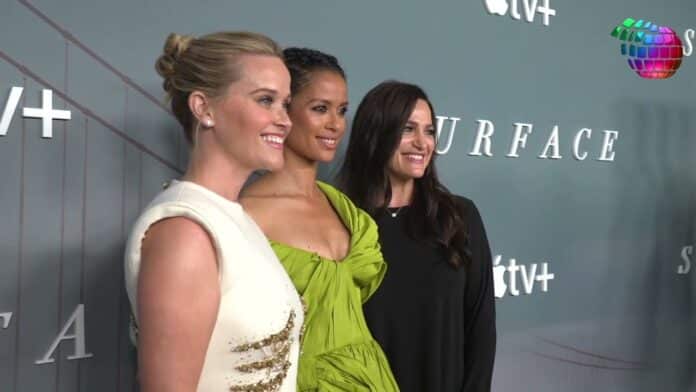New York, NY - 7/25/22 - Veronica West (exec Producer), Reese Witherspoon (Exec Producer), Gugu Mbatha-Raw, Lauren Neustadter (Exec Producer), Sam Miller (Director, Exec Producer), Oliver Jackson-Cohen attends the global series premiere screening of the Apple TV+ psychological thriller "Surface" at The Morgan Library & Museum.