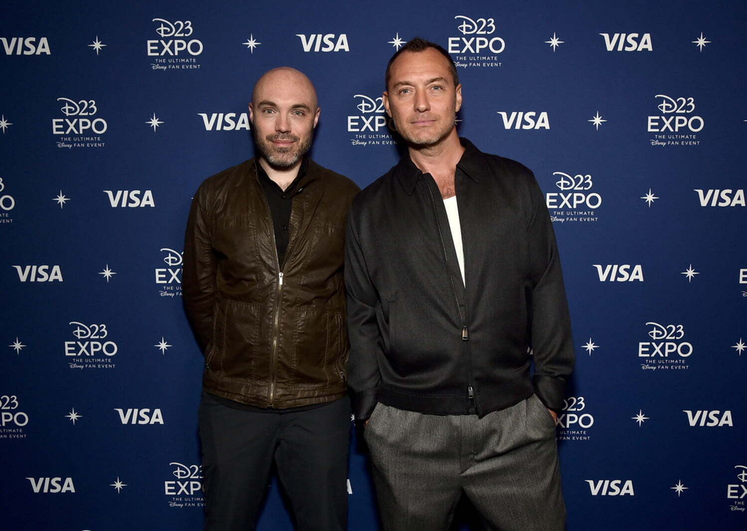 (L-R) David Lowery and Jude Law attend D23 Expo 2022 at Anaheim Convention Center in Anaheim, California on September 09, 2022