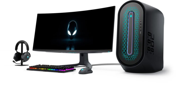 Alienware 34 Curved QD-OLED Gaming Monitor (AW3423DWF) and Alienware Aurora R15 desktop