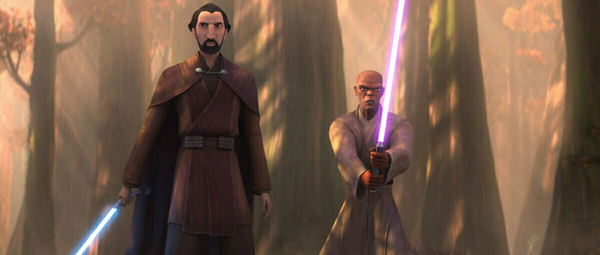 (L-R): Count Dooku and Mace Windu from "STAR WARS: TALES OF THE JEDI", season 1 exclusively on Disney+.