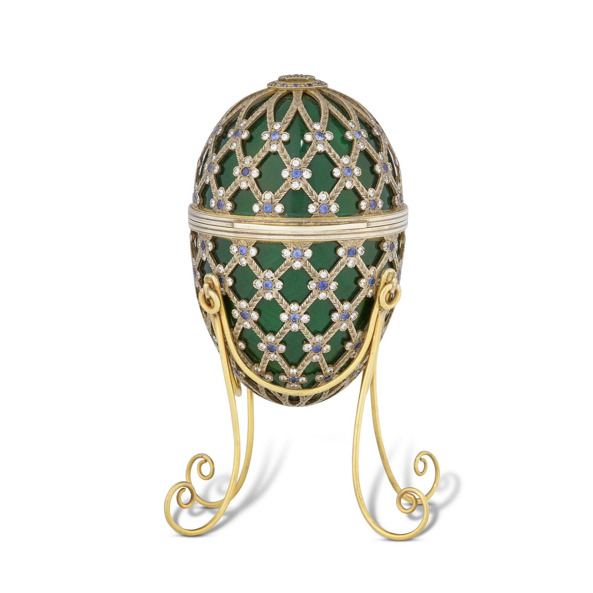 OCTOPUSSY (1983) A SWAROVSKI CRYSTAL-MOUNTED, GREEN ENAMEL AND GOLD-PLATED PROP EGG COMMISSIONED FROM ASPREY, LONDON 