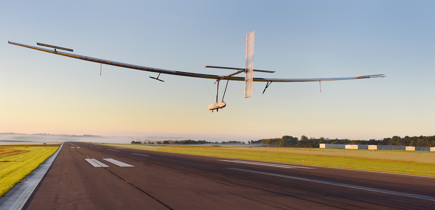 Electra’s unmanned solar-electric hybrid “Dawn One” research aircraft taking off on its maiden flight from Electra’s development facility in Manassas, VA.