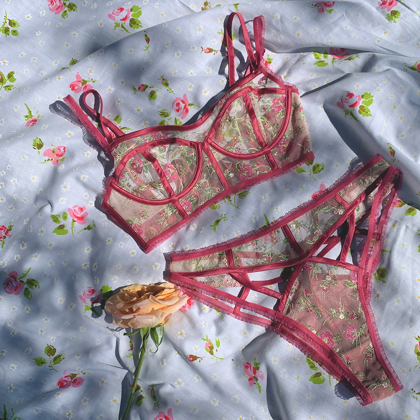 For Love and Lemons For Victoria's Secret Fall 2022 Camila underwire bra, high waist cheeky panty