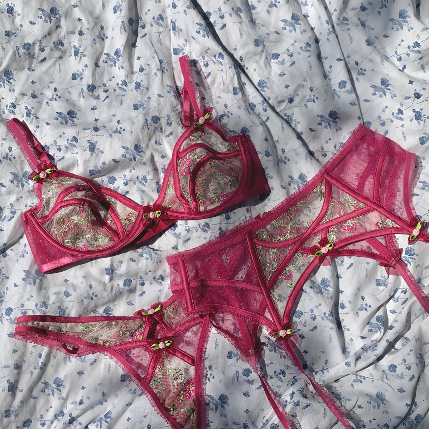 For Love and Lemons For Victoria's Secret Fall 2022 Camila underwire bra, panty, garter belt