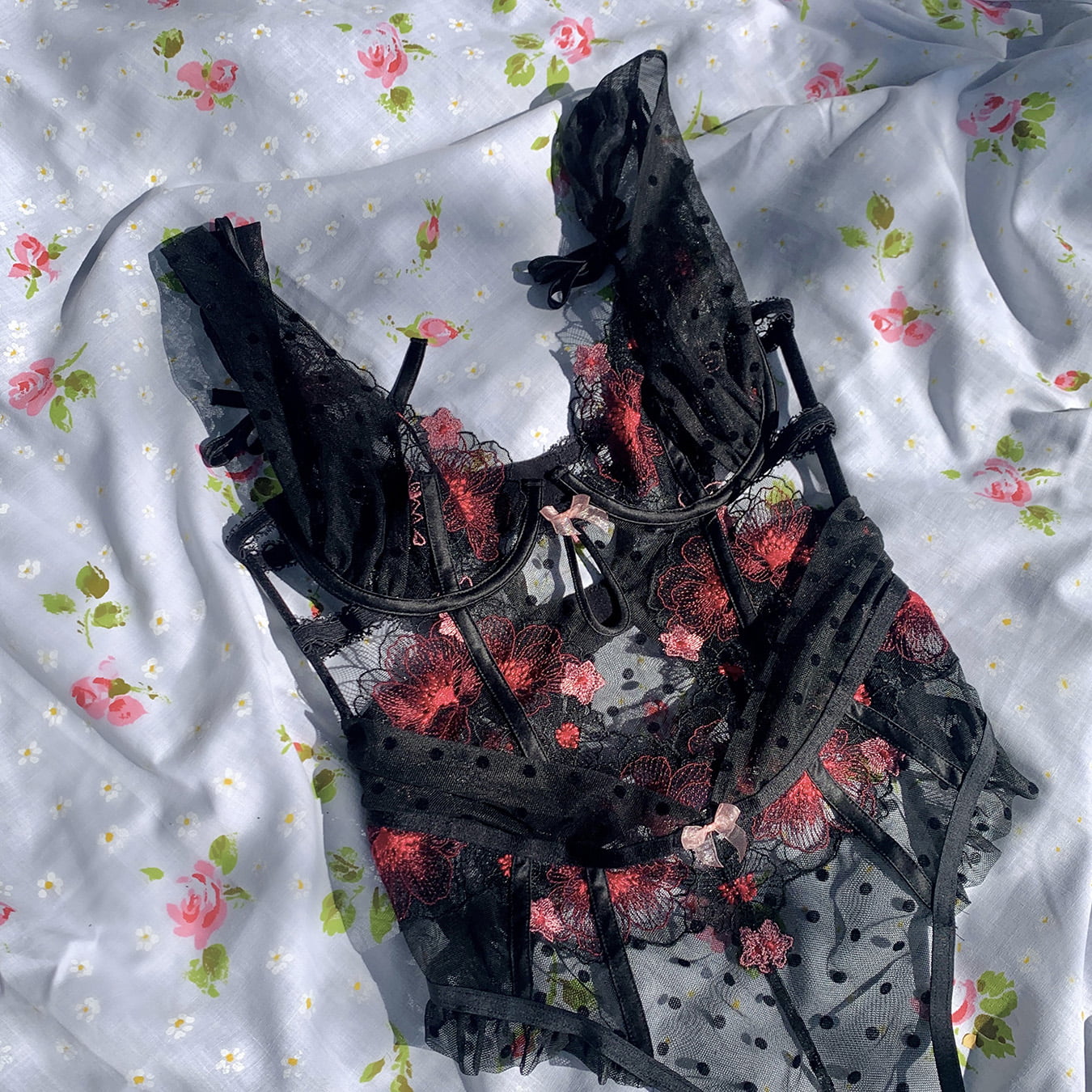 For Love and Lemons For Victoria's Secret Fall 2022 zinnia embroidered bodysuit