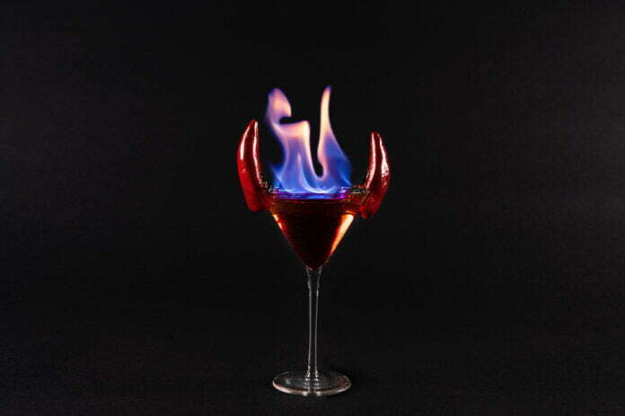 AREA15’s Horny Devil, martini made with BACARDÍ Black Rum, Cocchi Vermouth, cranberry and firewater bitters.