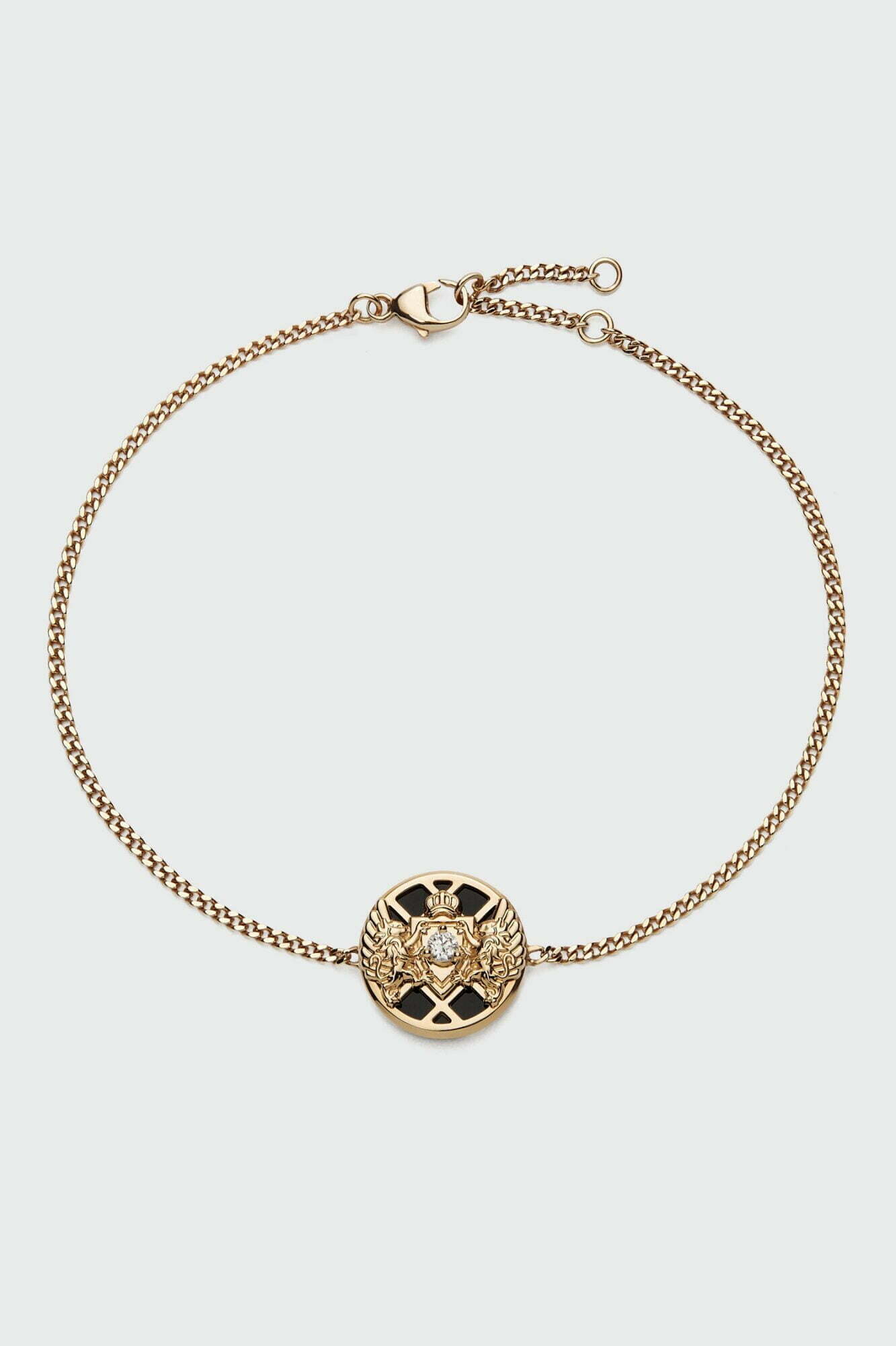 Balmain Emblem Yellow Gold Diamond and Onyx Bracelet