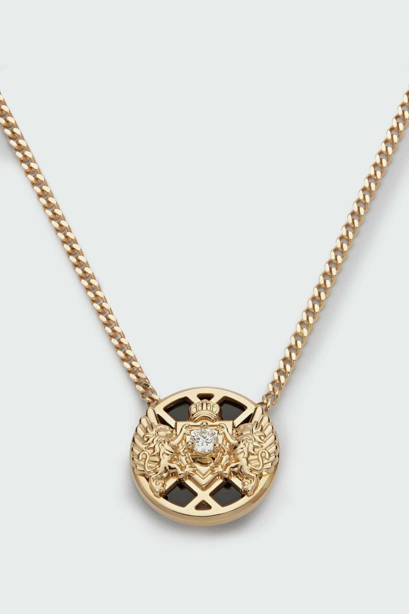 Balmain Emblem Yellow Gold Diamond and Onyx Pendant