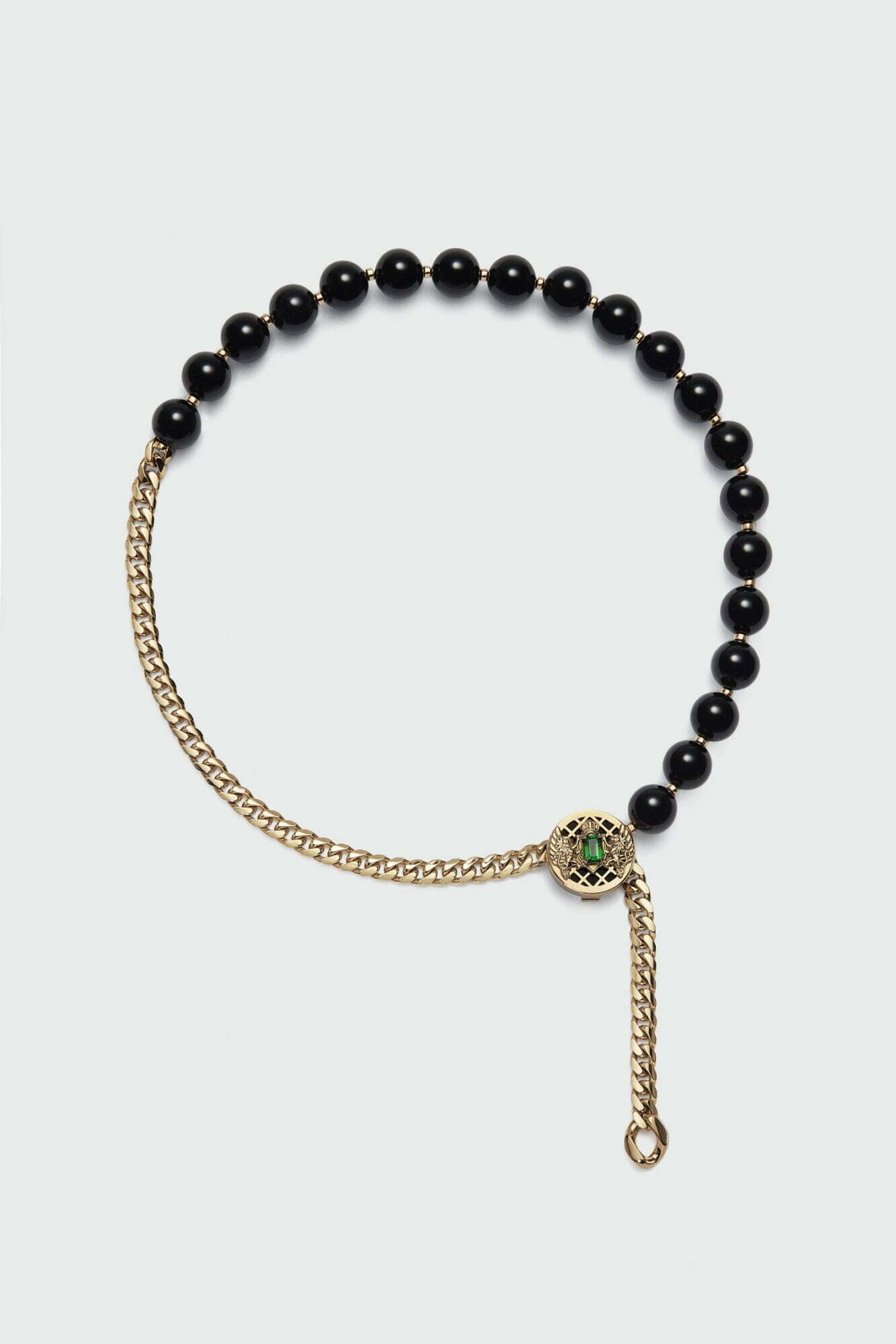 Balmain Emblem Yellow Gold Tsavorite and Onyx Necklace