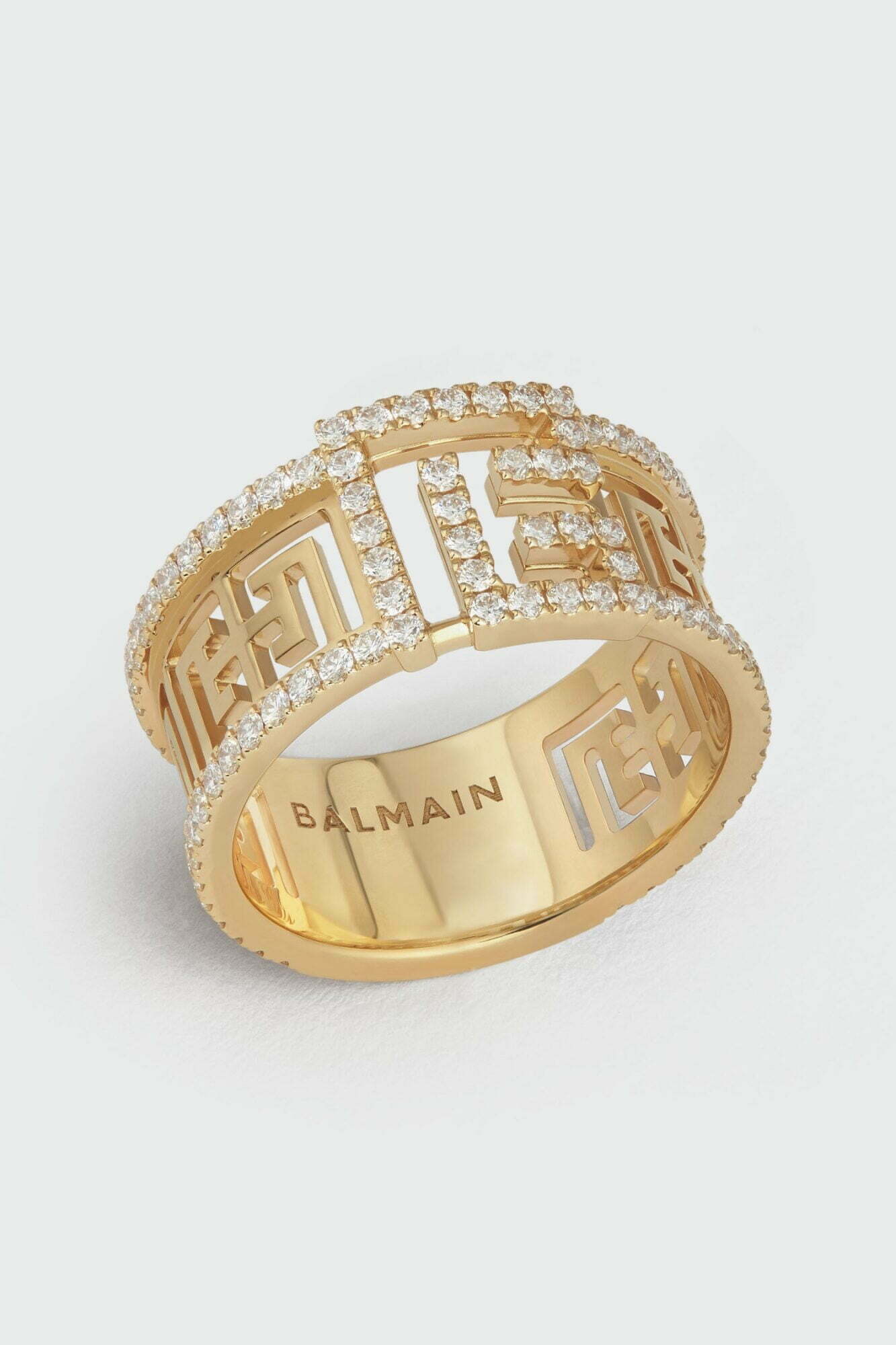 Balmain Labyrinth Frieze Yellow Gold and Diamond Pavé Ring