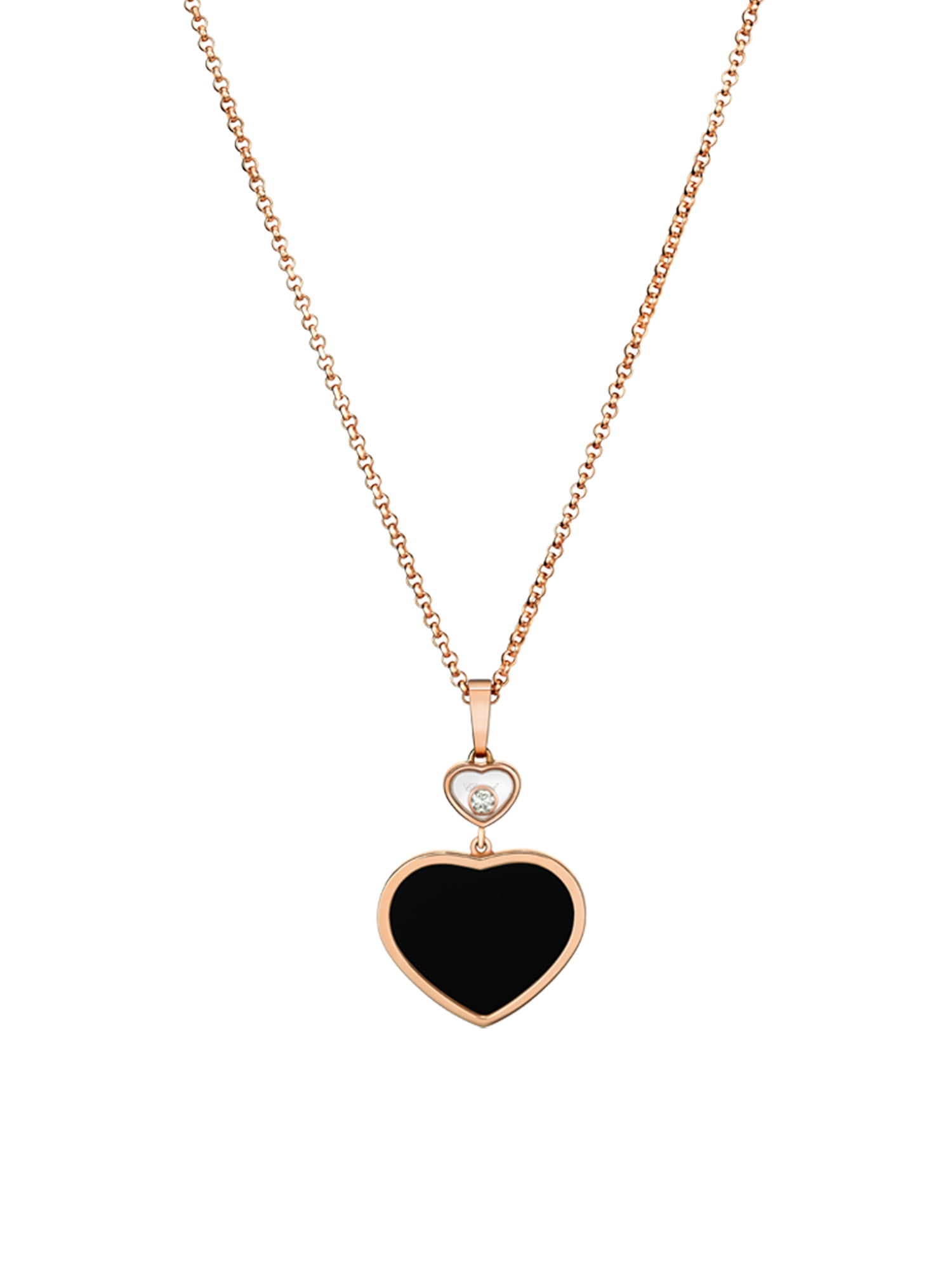 Chopard Happy Hearts 18K Rose Gold, Diamond & Black Onyx Pendant Necklace